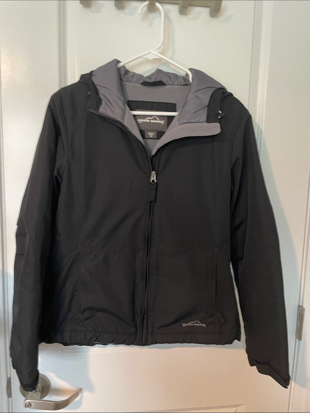 Eddie Bauer Black Hooded Ski Jacket with Gray Lining